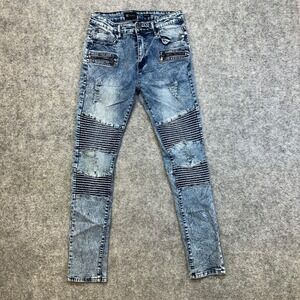 Waimea Biker Jeans Boys Size 20 Blue Acid Wash Moto Slim Distressed Stripe